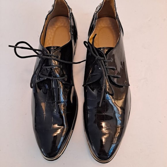 Mens Patent Leather Croc Embossed Shoes Gold Details/Trim/Studs Size 46 … - Picture 2 of 16